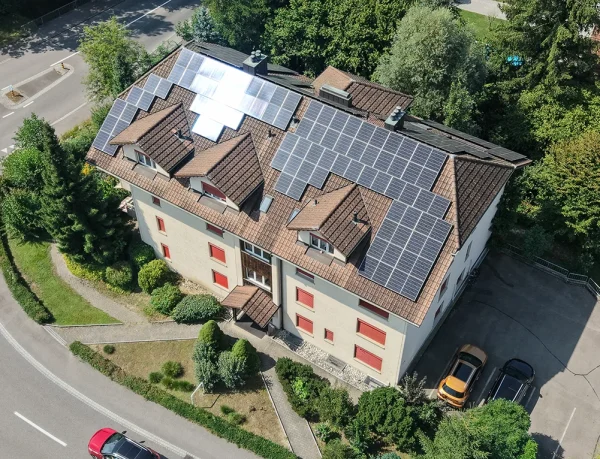 Solar panel on condo building in Muhen, Aargau