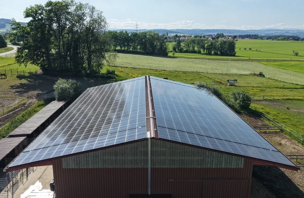 Solar panel on an equestrian farm in Tatroz, Fribourg